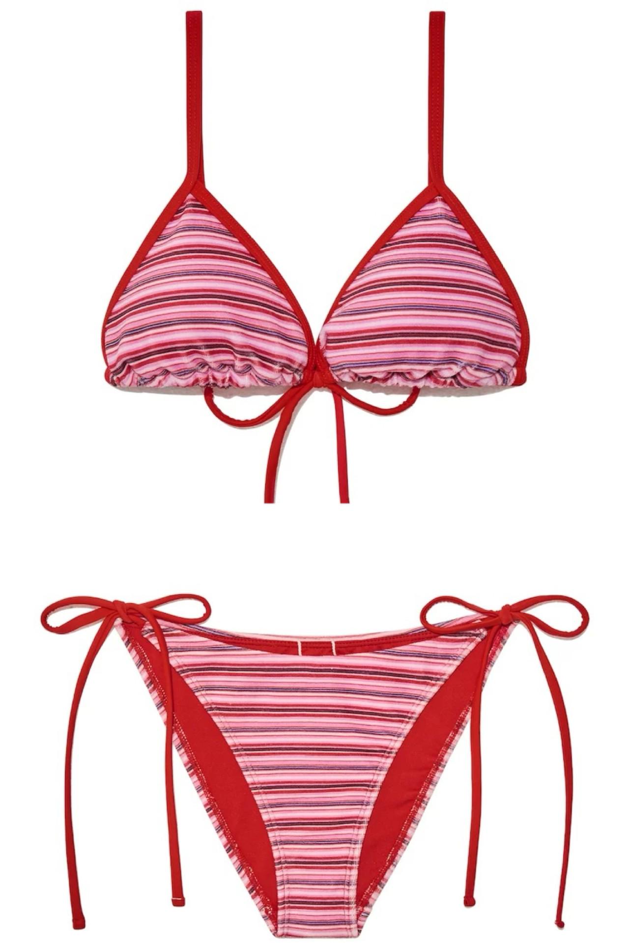 

Korean Striped Two-Piece Bikini Set for Women - Stylish Beach & Hot Spring Wear Extra Large червоний