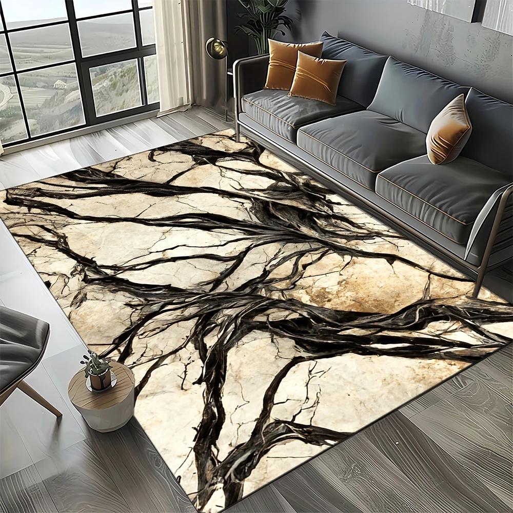 2025 New Style Fashion Marble Black White Gold Stone Carpet Rug for Living Room Bedroom Home Sofa Decoration,Non-slip Floor Mat