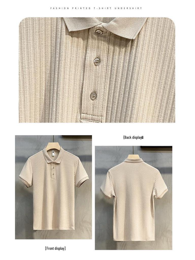 2023 Trendy Mercerized Knitted Polo Shirt – Striped, Short-Sleeved, Lapel Men's Summer Top