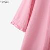 ZANZEA Women Casual Round Neck Solid Color 3/4 Sleeve Blouse