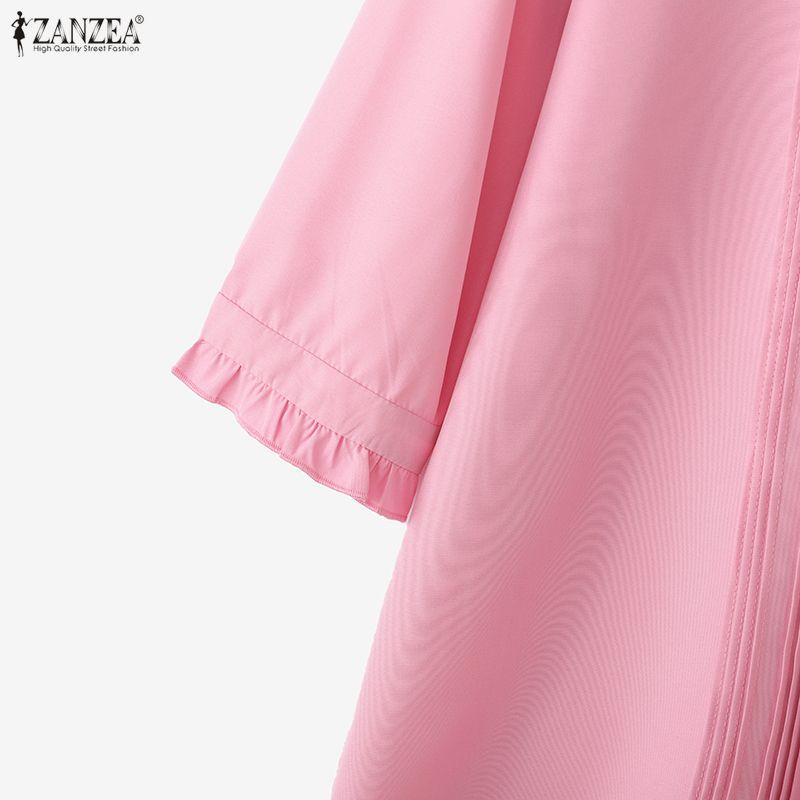 ZANZEA Women Casual Round Neck Solid Color 3/4 Sleeve Blouse