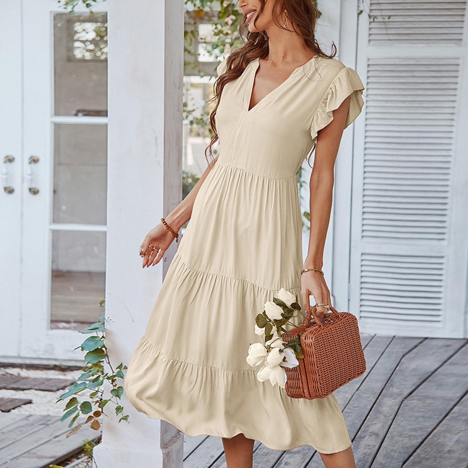 Женское весеннее и летнее платье с v-образным вырезом и крестиком в горошек с кружевным — фото 10