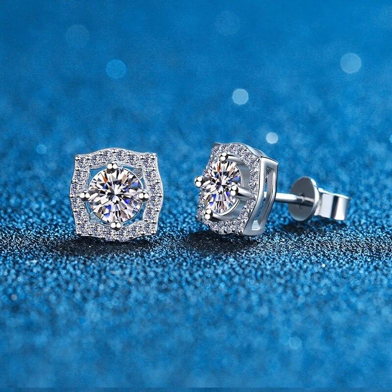 Boucles d'oreilles à tige en moissanite véritable, diamants de laboratoire VVS1 2 carats, plaqué or blanc 14 carats, argent sterling, pour femmes, bijoux fins