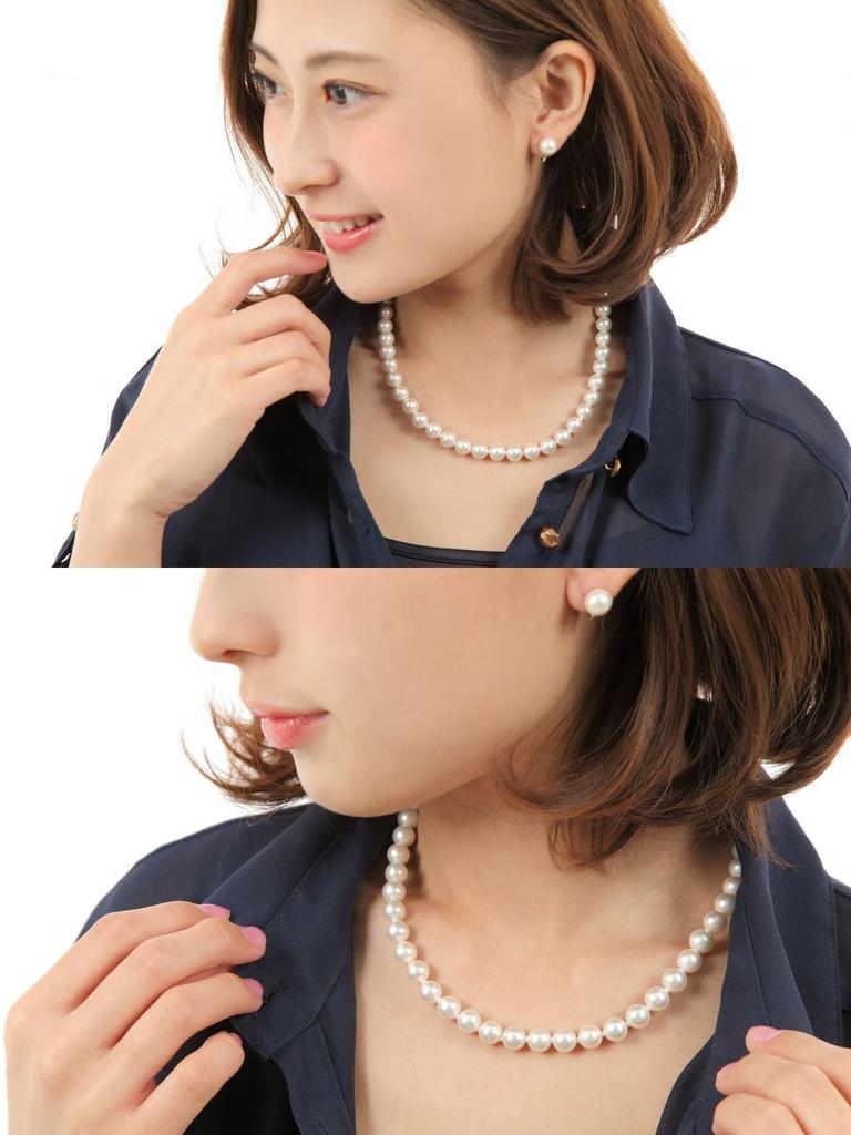 [MAHINA] Made In Japan Shell Pearl 8mm Two-Piece Set with Luxury Case, Suitable for Formal Occasions (White: Earrings)