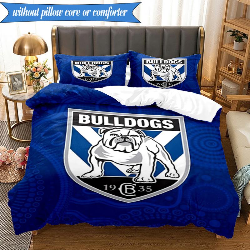 3PCS Bulldogs Team Crest Design Bedding Set 2D Printing (Includes 1 Duvet Cover + 2 Pillowcases Coreless), Bedroom decor,Fan Gift