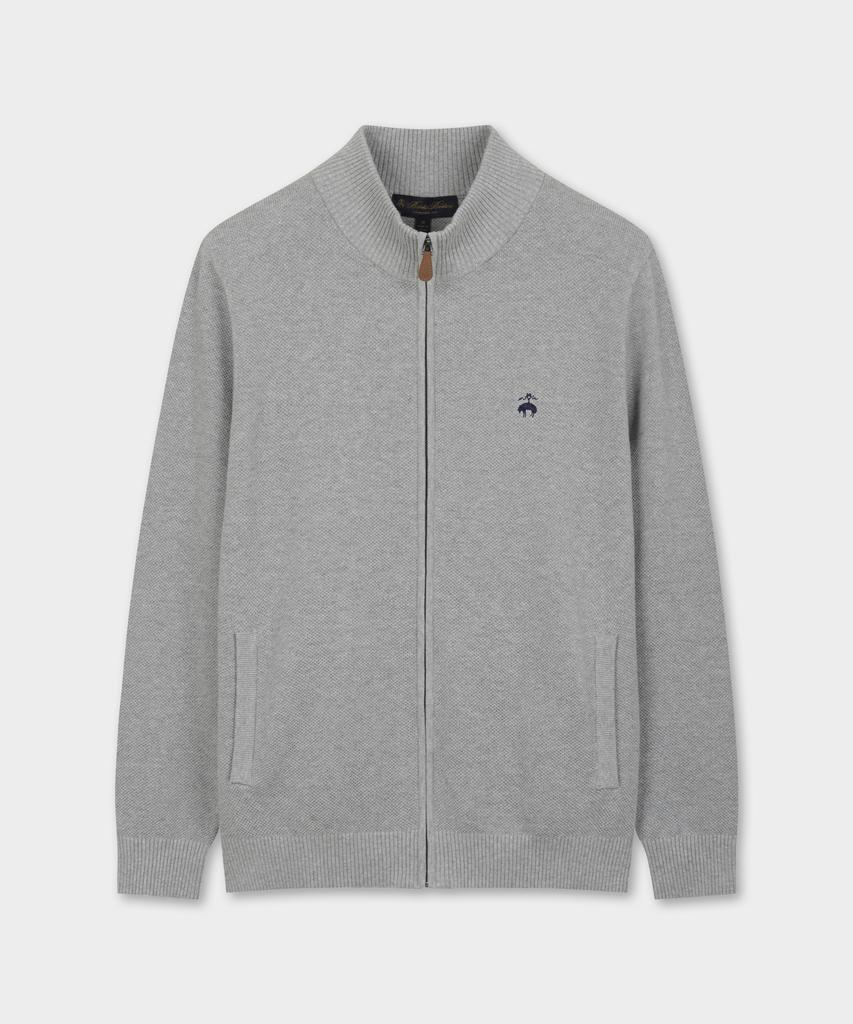 BROOKS BROTHERS Tuck Knit Full Zipper Sweater (Grey) (Bbwzmbg103)
