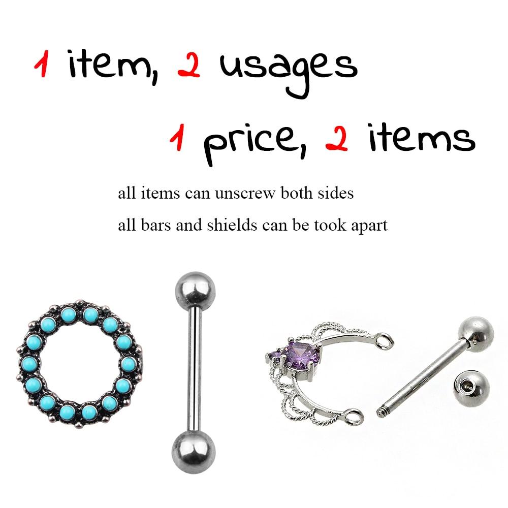 Surgical Steel Heart Nipple Piercing Rings Sets 14G Crystal Tongue Ring Nipple Barbell Lot Sexy Piercing Nipple Body Jewelry
