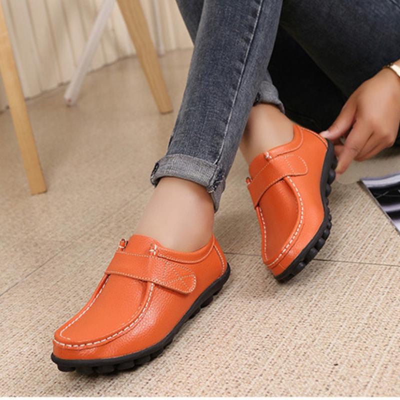 Genuine Leather Shoes Women Soft Flats Elastic Mother Shoes Comfortable Casual Walking Driving Shoes Non-slip