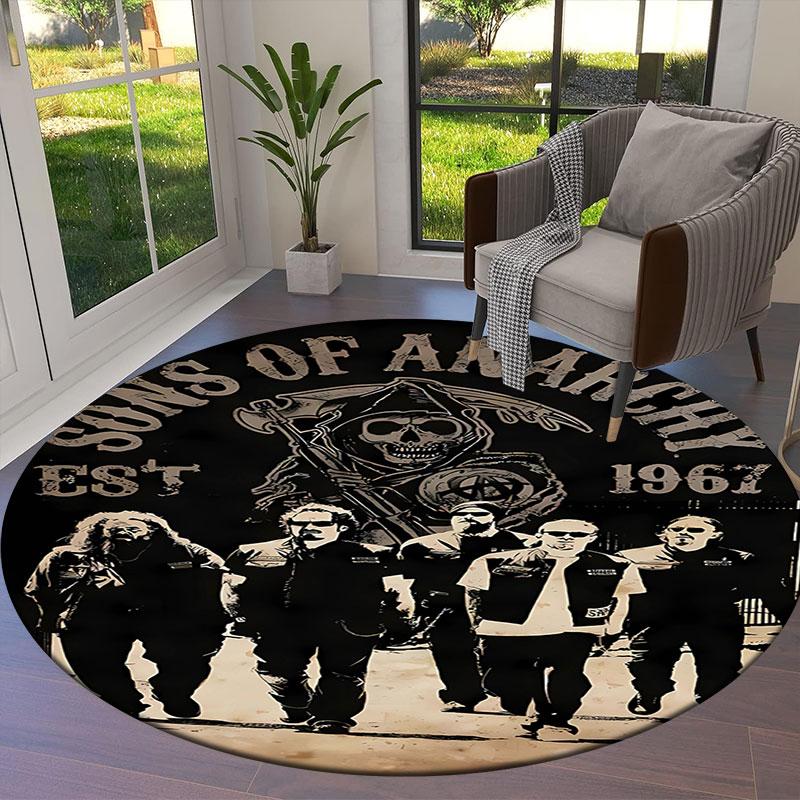 Sons of Anarchy Round Area Rug,Carpet Rug for Living Room Bedroom Sofa Playroom Decor,Non-slip Floor Mat