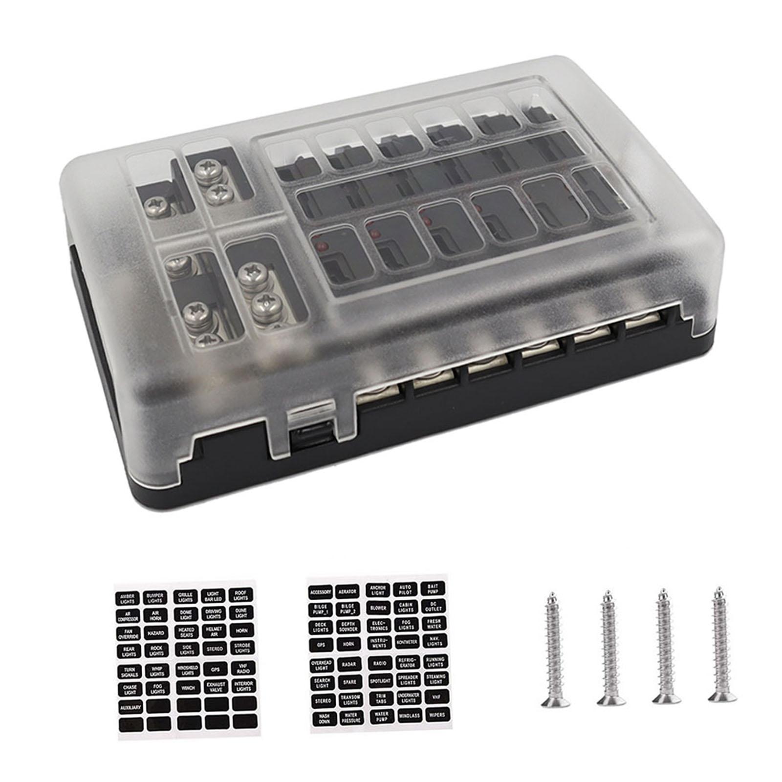 

12 Circuit Fuse Block, Fuse Box Fit for Marine Automotive Car Vehicle