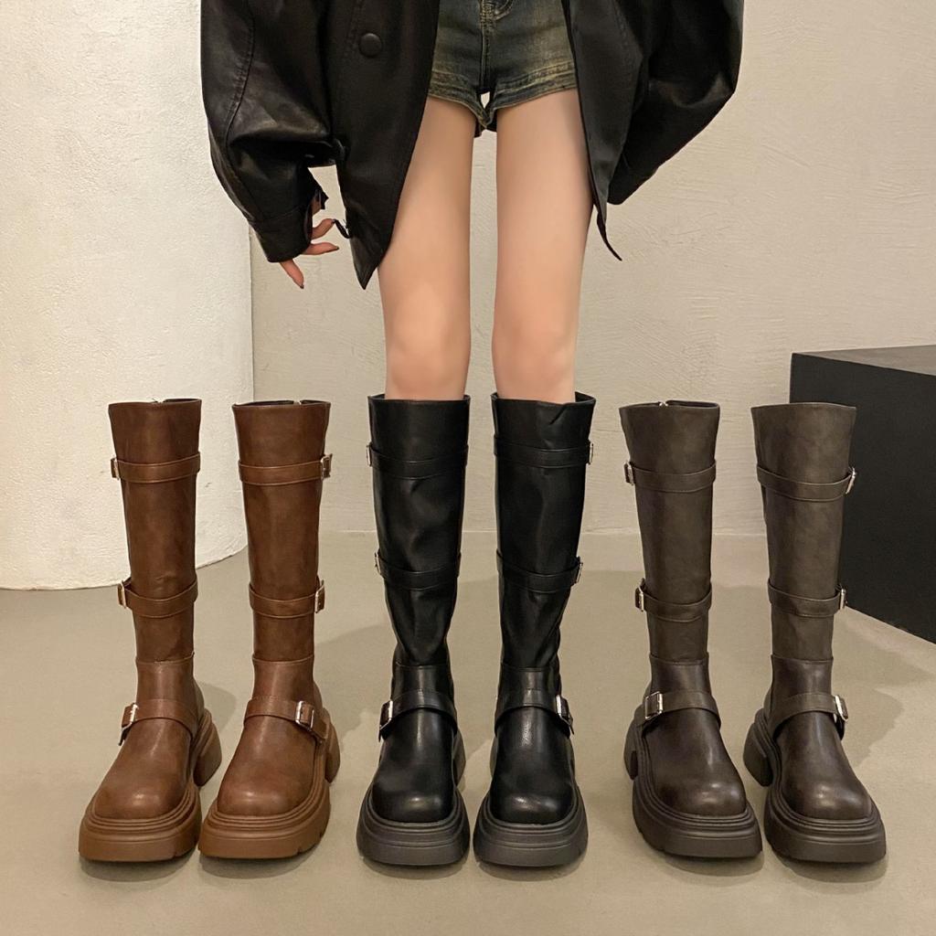 Brown Boots Women's 2025 Autumn and Winter New Thick-soled But Knee-high Knight Boots Maillard Slim Long Boots