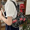 Punk Shoulder Bag Black Red Decor French Stick Handbag Fashion Star Rivet Underarm Bag  Daily