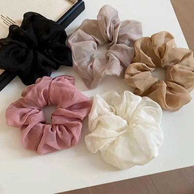 Solid Color Mesh Yarn Scrunchies Elastic Hair Ties Ropes for Women Girls High Ponytail Fashion Accessories Girls Casual Headwear