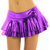 Women Low Rise Double Layered Ruffled Skirt Shiny Metallic Mini Skirt for Rave Party