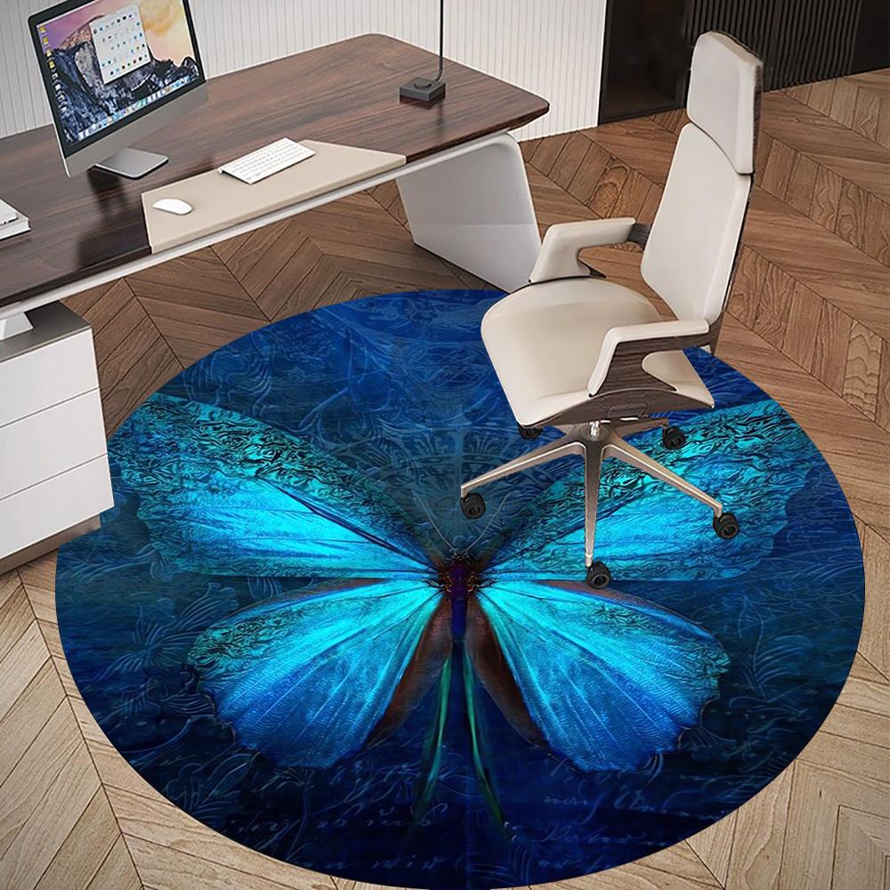 1pc Butterfly Wings Round Chair Mat Area Rug - Non-Slip, Floor Mat for Office, Bedroom, and Indoor Decor C1118107