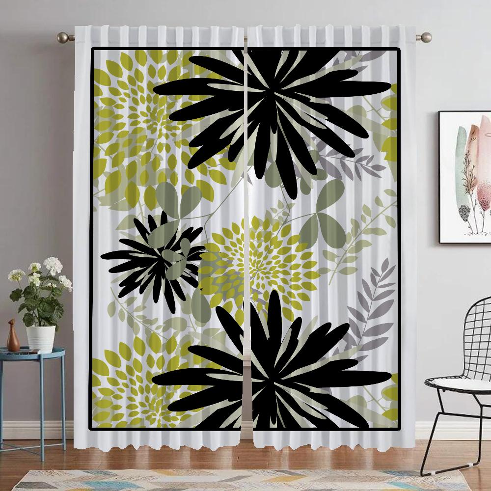 Flower Kitchen Drapes for Livingroom Space Lightblocking Drape Sheer for Bedchamber Household Interior Drapes 2 Panels Covers Divider