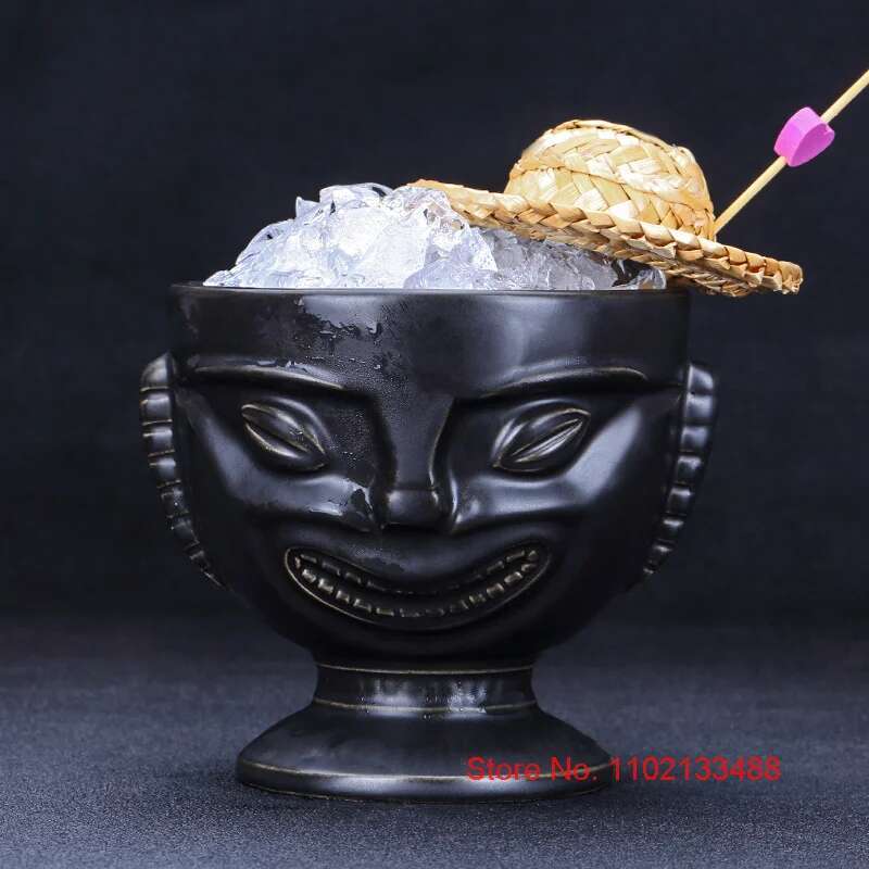 Schwarze Totem-Tasse Tiki-Cocktailglas Retro Amerikanisches Hawaii Restaurant Bar Keramik Trinkbecher Persönlichkeit Keramik Weinbecher
