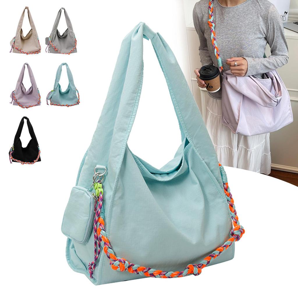 Trendy Nylon Crossbody Bag with Colorful Weaving, Large Capacity, Versatile as Tote, Shoulder, or Underarm Bag