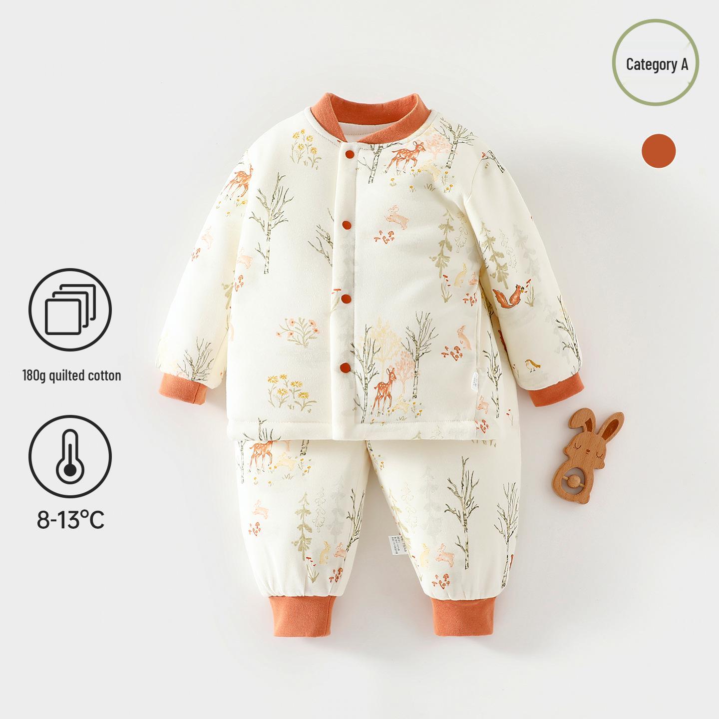 

180g Thickened Autumn-Winter Baby Set: Padded Warm Home Clothes, A-Class Pure Cotton Top & Pants for Infants and Children 100cm [23-26 lbs]