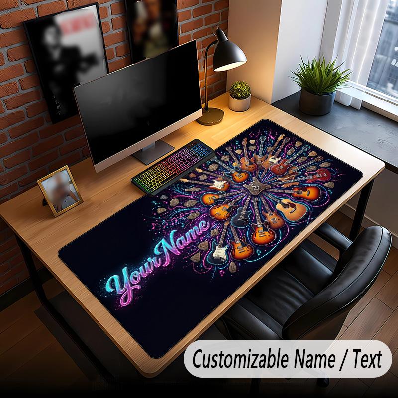 Music Guitar Theme Custom Mouse Pad Personalized With Name Text Customized Desk Mat For Office Home Decor