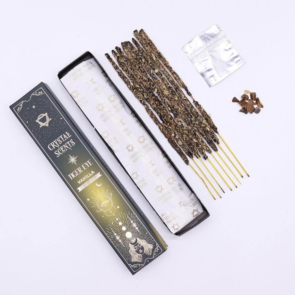 6x Tiger Eye Crystal Scents Smudge Incense – Vanilla