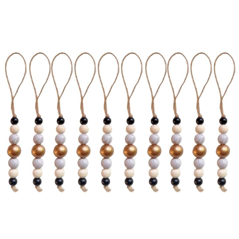 10Pcs Wooden Beads Ornament Wood Beaded Christmas Tree Decoration For Wall Window Staircase Holiday Party Decoration