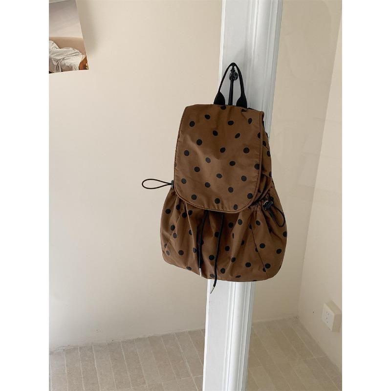 Sac à dos en nylon à pois pour femme grande capacité rabattable voyage extérieur niche loisirs tendance sac d'école femme