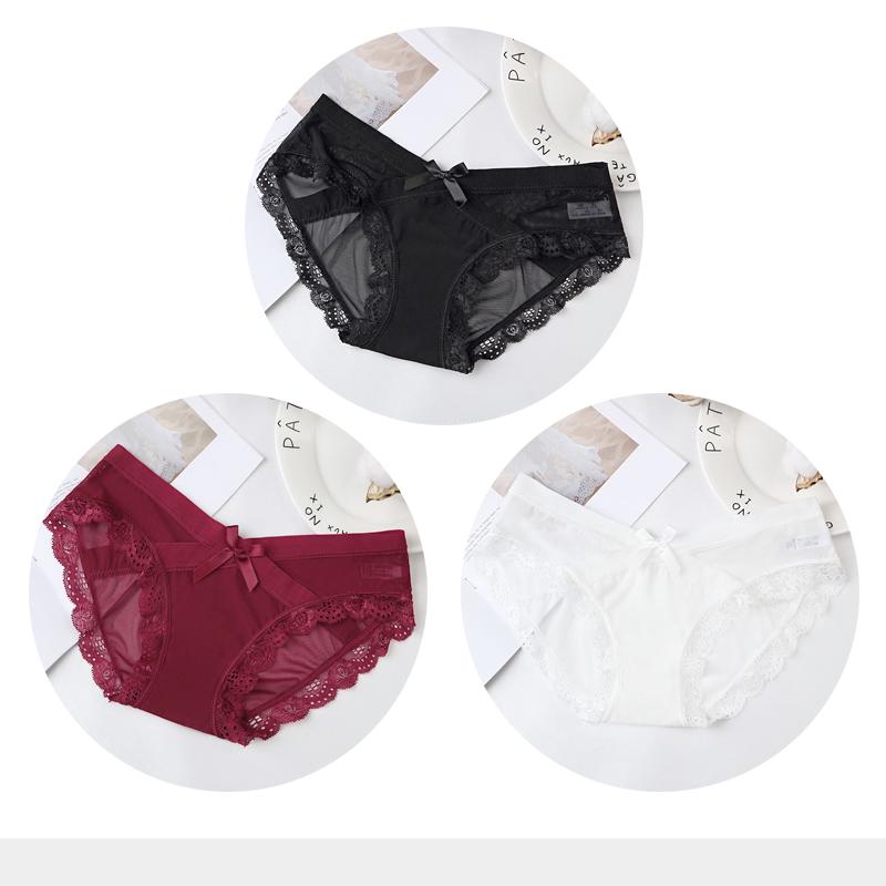 Women's Sexy Panties Transparent Mesh Breathable Briefs Underwear Low-Rise Bow Floral Panty for Lady Girl 3 Pcs/set