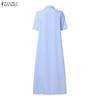 ZANZEA Vestido largo casual para mujer con cuello vuelto y manga corta