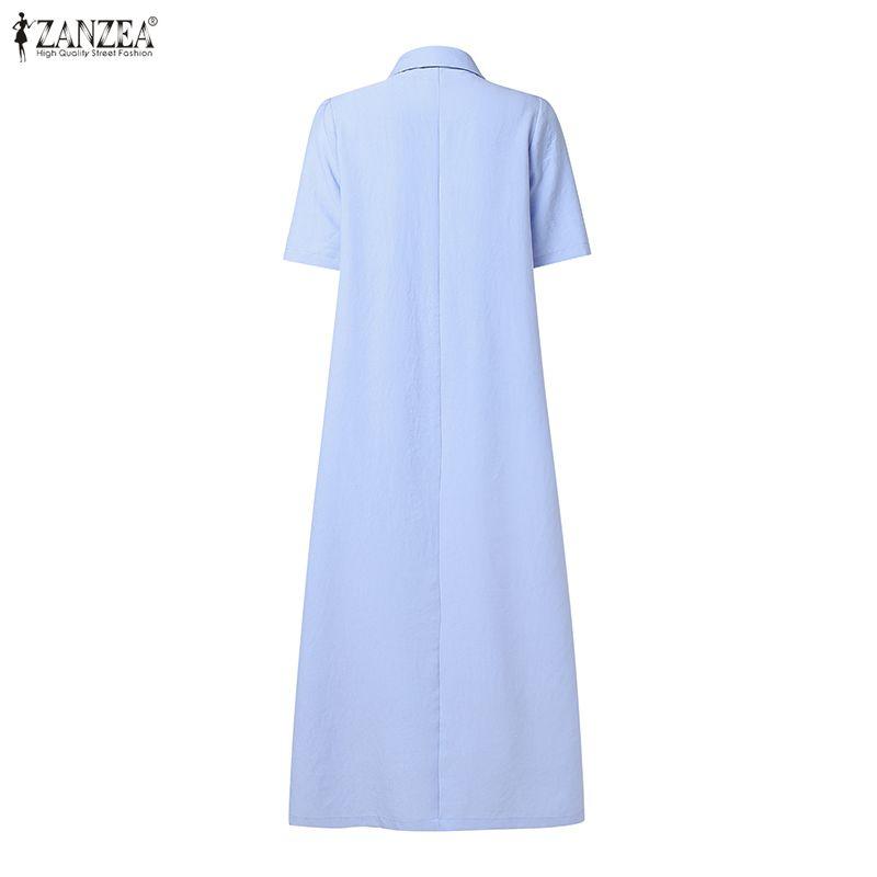 ZANZEA Vestido largo casual para mujer con cuello vuelto y manga corta