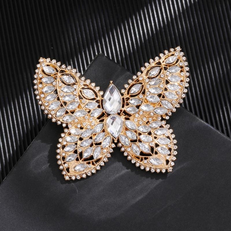 Crystal Butterfly Brooch Zinc Alloy Elegant Design Lightweight For Daily Wear And Evening Event Secure Pin Gift