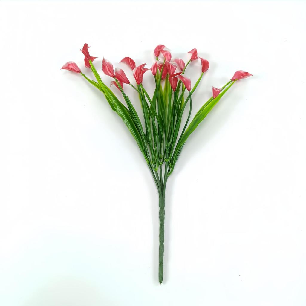 UV-Resistant Fake Calla Lily Bouquet, 5-Prong Spring Grass, for Weddings and Hotel Decor