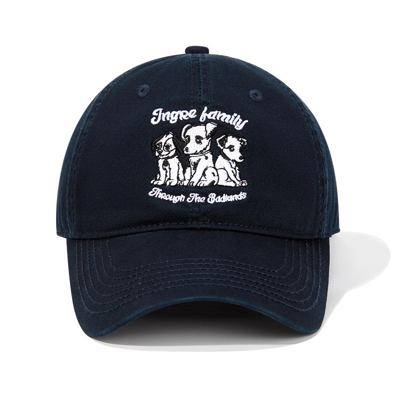 Baseball cap cute puppy embroidery retro red versatile visor production big head circumference cap