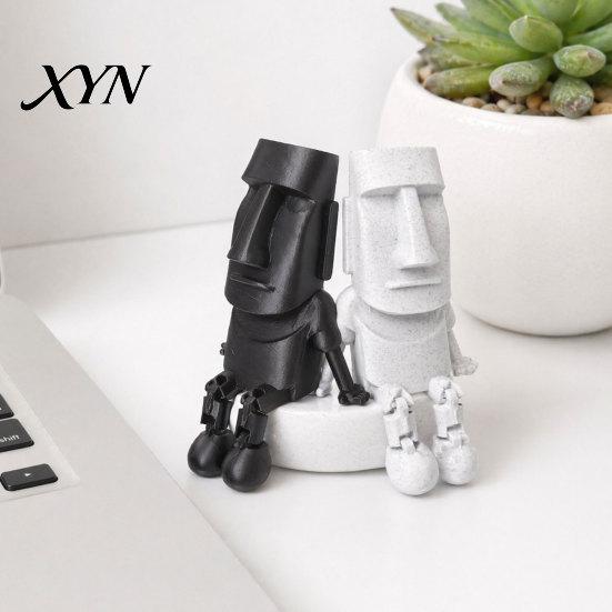 Creative Desktop Sculpture 3D Printed Moai Statue Action Figure, Movable Joints Articulated Easter Island Play Decoration Rock Sculpture, Mini