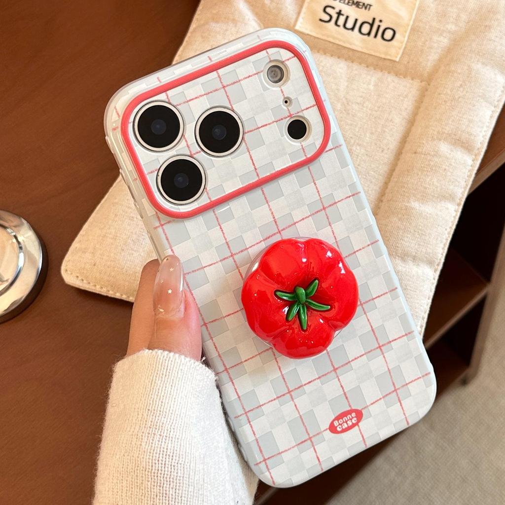 Creative Tomato Stand Phone Case for iPhone 16, iPhone 17, iPhone 17 Pro Max
