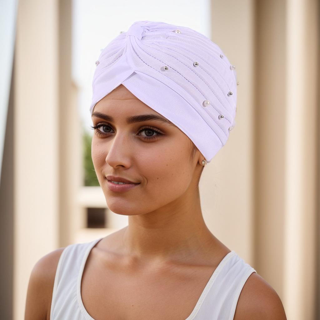 Stilvolles plissiertes Perlen-Kopftuch-Wickeltuch in Wassermelone