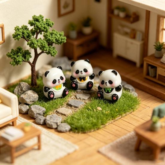 3 Pcs Mini Panda Figurines, Cute Resin Panda Fairy Garden Accessories, Cartoon Tiny Animals Cake Topper for DIY Craft, Aquarium, Car