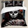 Sugar Skull Duvet Cover Set, Monochrome Skull with Roses Leaves and Diamond Shape Folklore Festival Print,Decorative Bedding Set
