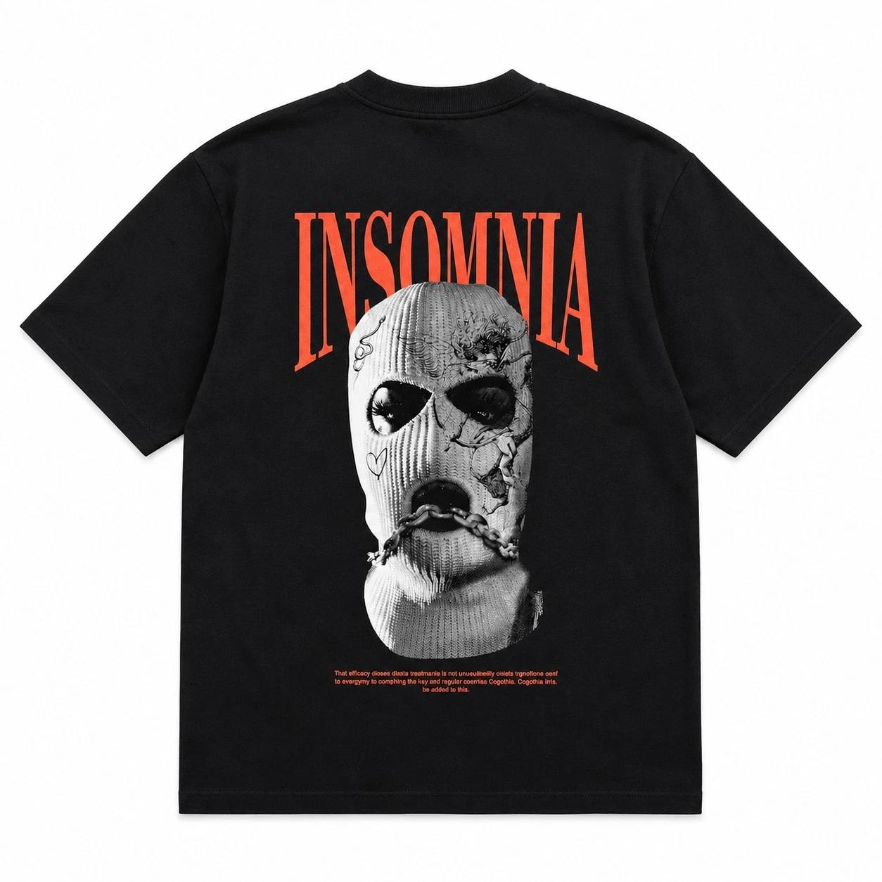 

Insomnia Balaclava T-T-Shirt Streetwear Graphic Tee Dark Aesthetic Black UK 4XL
