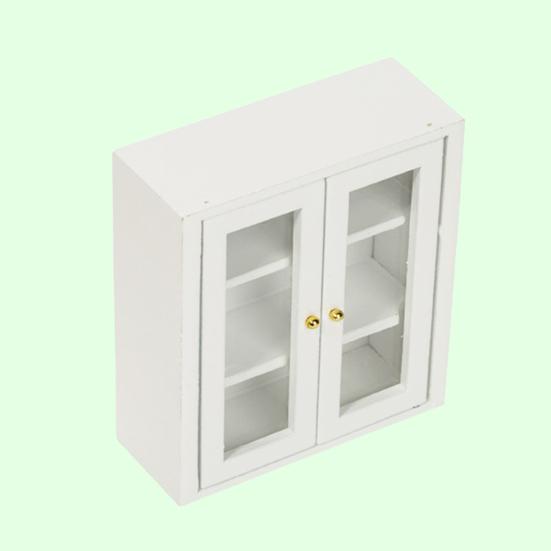 Dollhouse Wall Cabinet Realistic Clear Glass Door Mini 1/12 Doll House Miniature Wall Cabinet Model Simulation Furniture Accessories for Bathroom