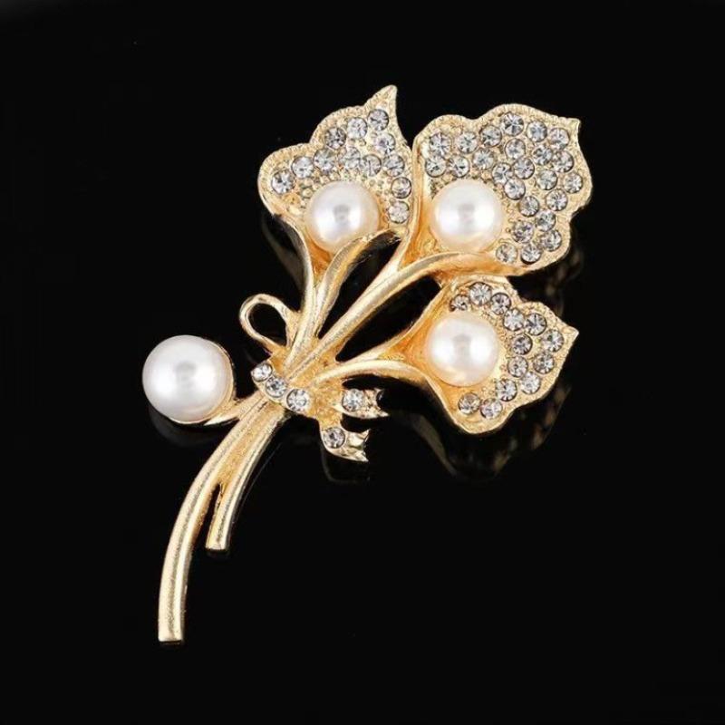 Love Heart Pearl Flower Brooch Women's Alloy Corsage Pin Tulip Flower Pins Elegant Wedding Jewelry Party Suit Accessories