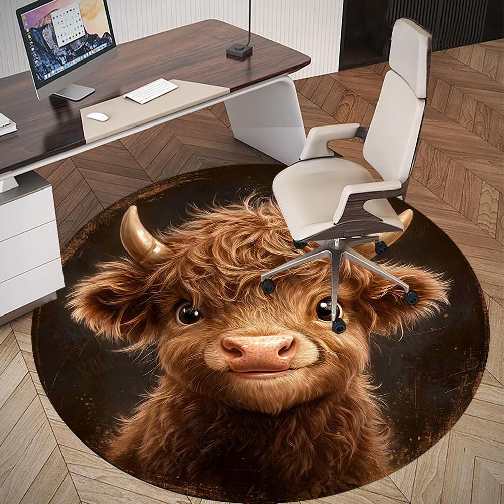 1PC highland cow Office Round Area Rug, Under Office Chairs Bedroom Living Room Home Decor, Carpet for Office -1110072