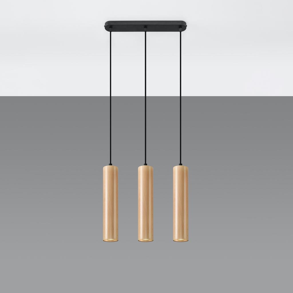 Lampa Wisząca Lino 3 Gu10 Naturalne Drewno Wood Sollux Sl.0638