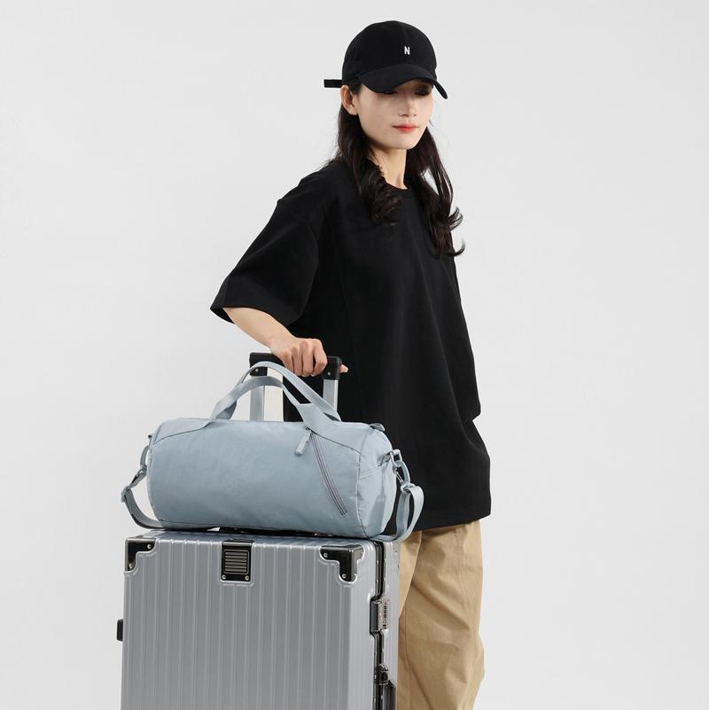Solid Color Cylinder Travel Bag Portable Sports Fitness Bag Crossbody Bag