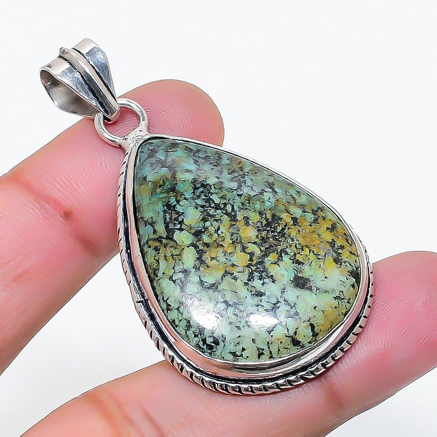 Natural Tibetan Turquoise Gemstone 925 Sterling Silver Pendant 2.05 AP-15147