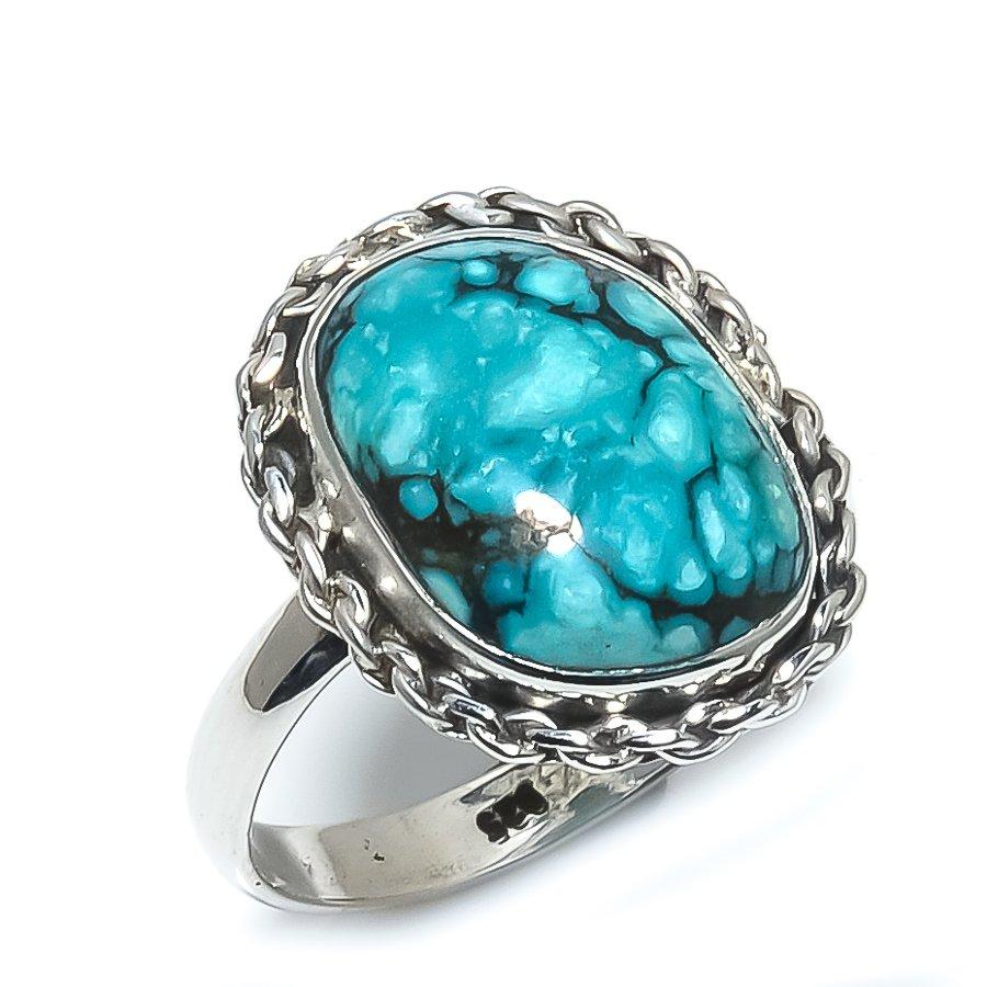 Natural Tibatien Turquoise Gemstone 925 Solid Sterling Silver Ring Size 8.5 F7S38
