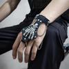 Steampunk Totenkopf Finger PU Leder Armband Für Männer Gothic Silberfarben Gliederkette Armbänder Armreifen Rock Halloween