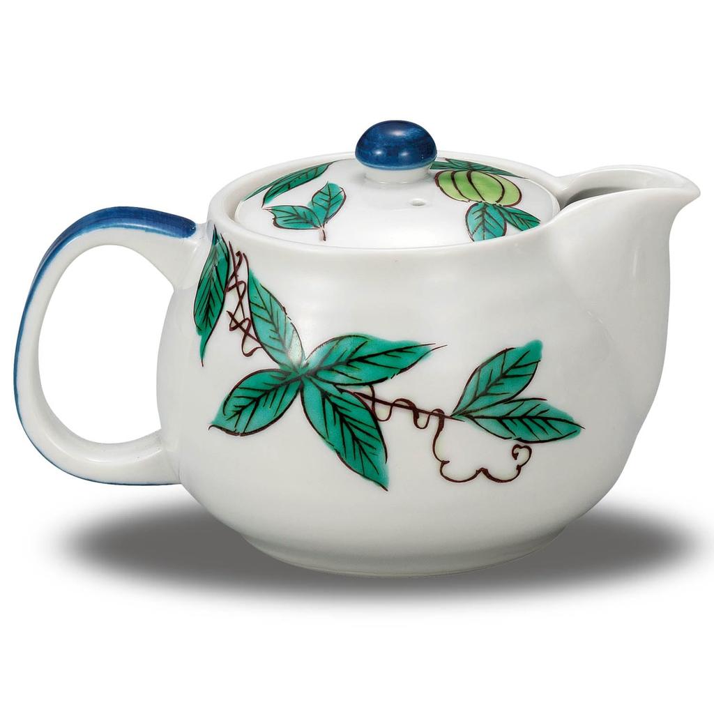 Waza no Kura Stylish Japanese Tableware Kutani Ware Teapot Pot with Crow Gourd Design and Tea Strainer Ceramic Brand Tableware Made in Japan Birthday