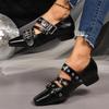 Mary Jane Shoes 2025 Autumn New Vintage Small Square Toe Studded Belt Buckle Soft Sole Low Top Single Shoes