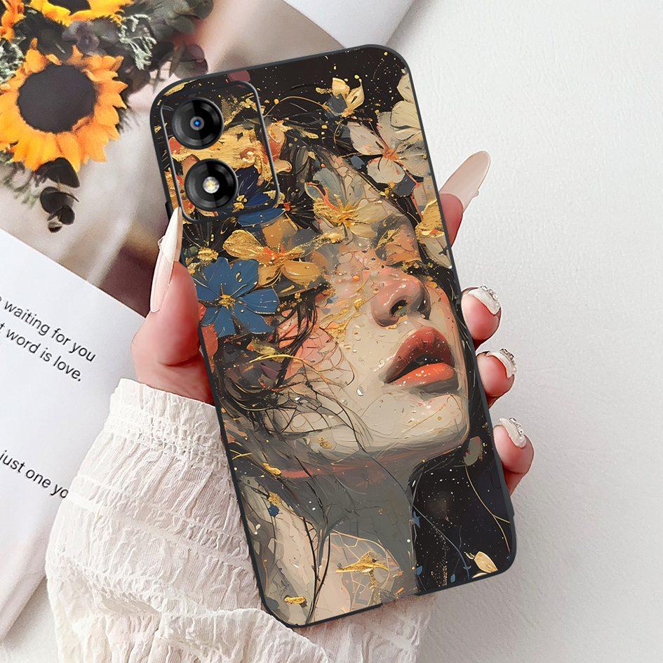 

For Motorola Moto E13 Case Popular Flower Art Cover Soft Black TPU Silicone Phone Cases For Moto E14 E13 E 13 MotoE13 Back Cover Moto E14